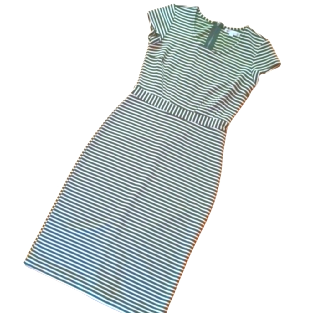DeCollection Fitted Sheath Midi Dress, S Pencil Skirt, Striped, Structured